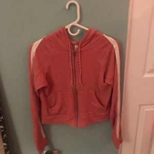 Pink and white zip up hoodie